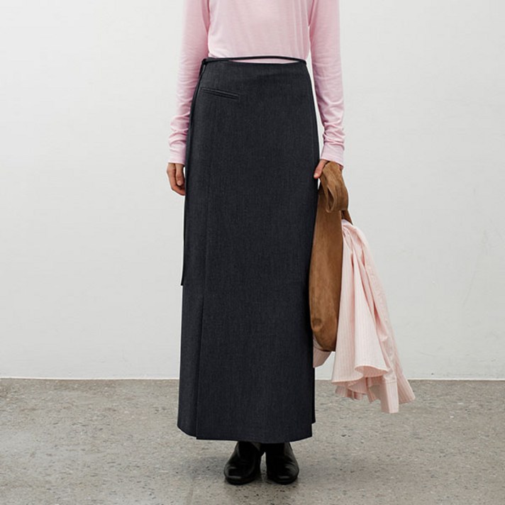 아틀리에나인 여성용 에센셜 프론트 슬릿 롱 스커트 SK5046