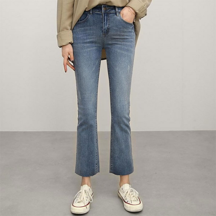 오키진 여성용 스판폭발 부츠컷 청바지