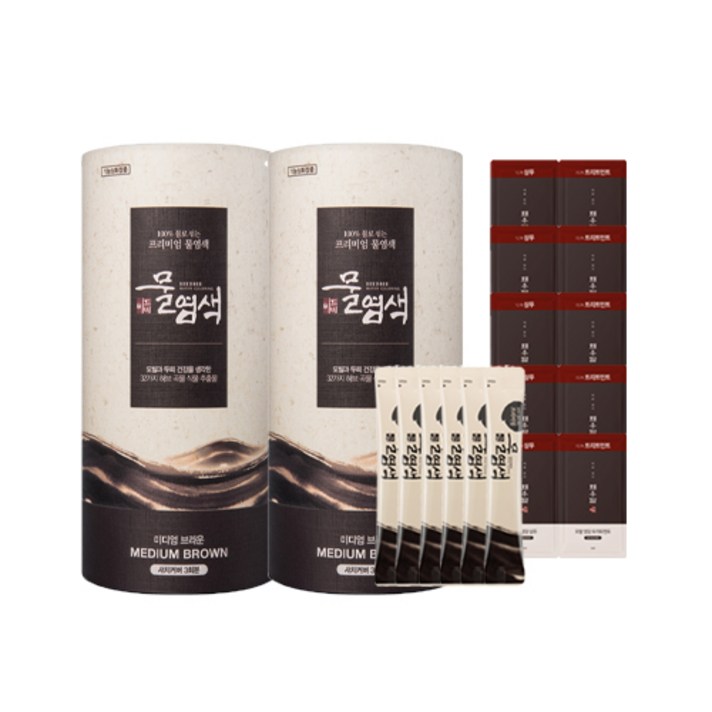 씨드비 새치 물염색제 2p + 채우담 샴푸 5p + 트리트먼트 5p, 미디엄브라운, 1세트