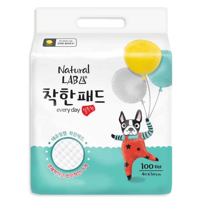 네츄럴랩 착한 반려견 배변패드 실속형 천연레몬향 100p, 1팩