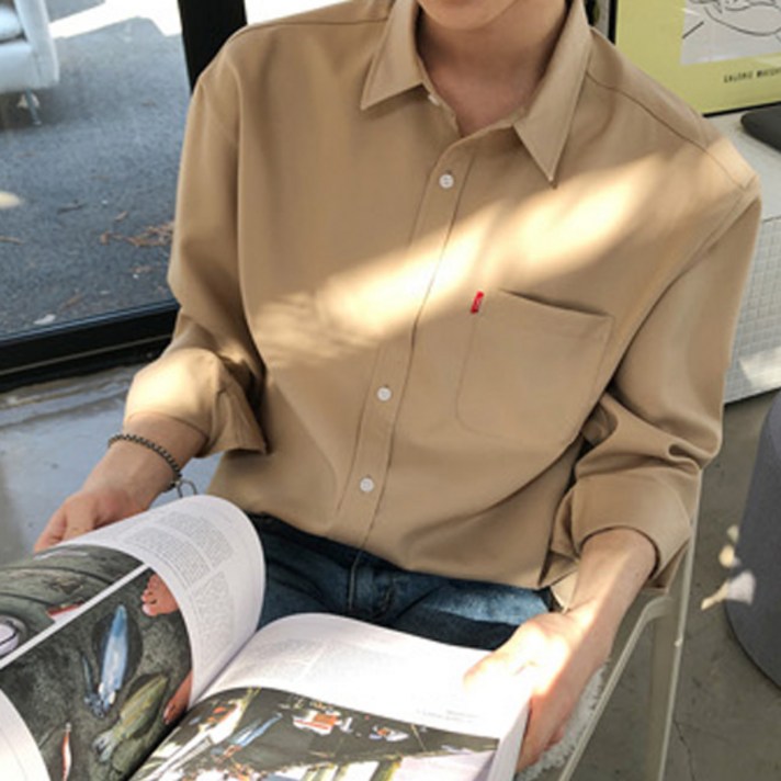 머시따 남성용 구김방지 포켓 무지셔츠