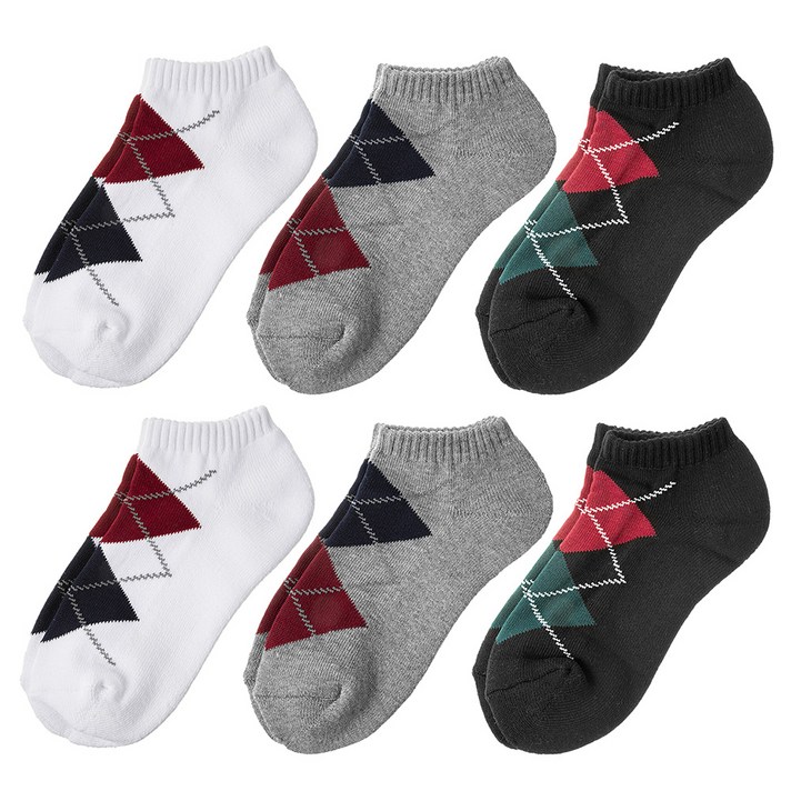 플러스코튼 여성용 아가일 스니 쿠션 양말 6p