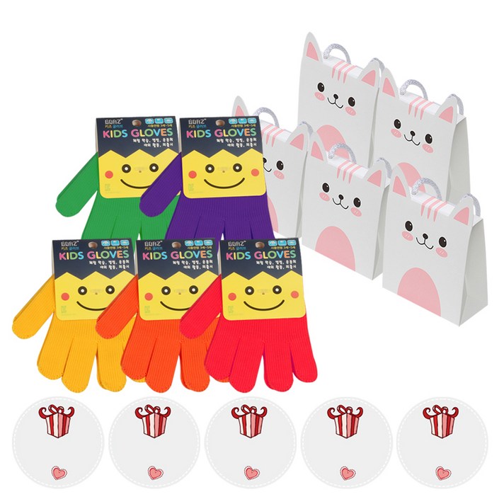 킨더맘 체험학습용 키즈글러브 5~7세용 어린이집 생일선물 5세트, 글러브(랜덤발송), 상자(핑크)