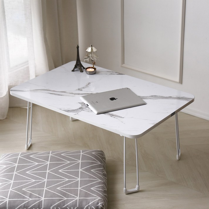 레몬트리 LPM 심플 라운드 접이식테이블 720 x 480 mm, 마블화이트