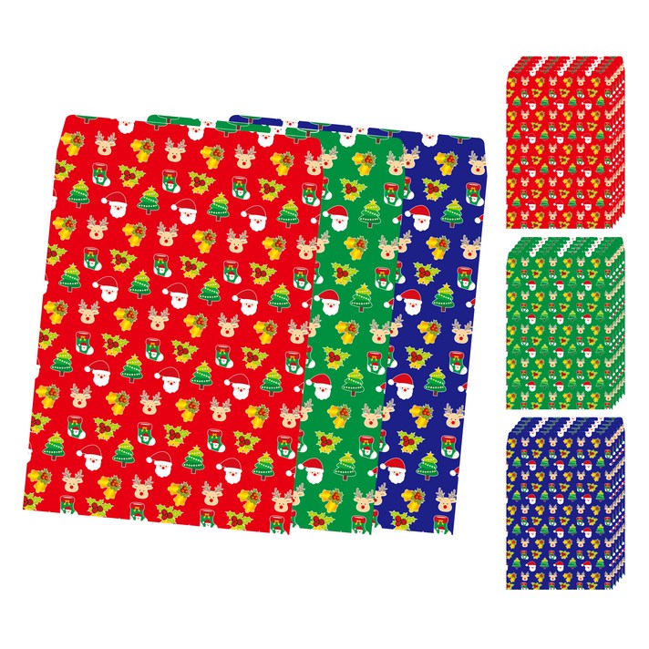 크리스마스 디자인 각대봉투 대 3종 x 6p, 레드, 그린, 블루, 1세트
