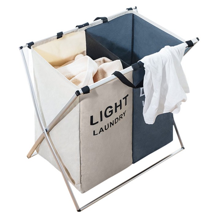 슈와츠코리아 패브릭 빨래바구니 2단, 아이보리 + 그레이, 1개