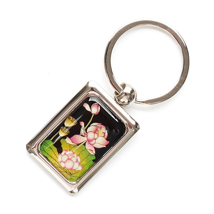 나전칠기 외국인 선물 자개 사각 열쇠고리, 연꽃, 1개