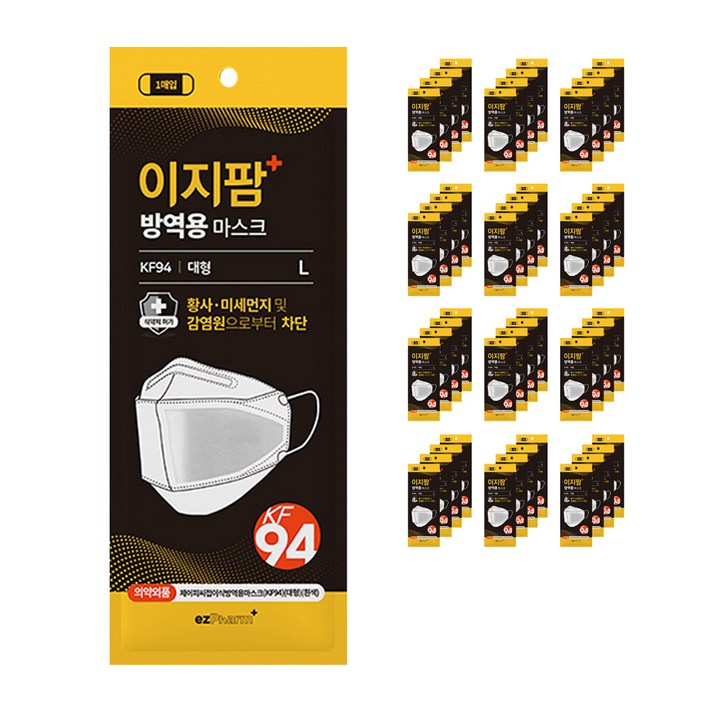이지팜 황사 미세먼지 방역용 마스크 대형 KF94 흰색, 1개입, 100개