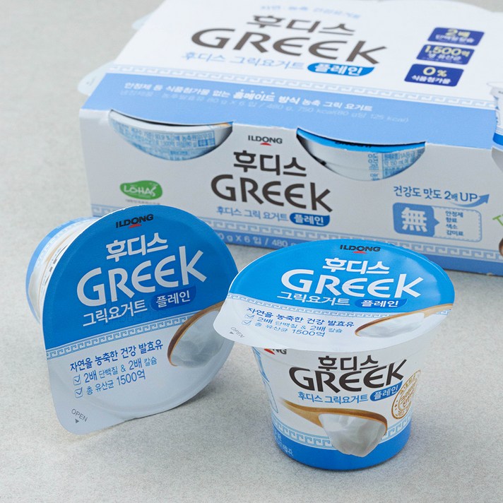 후디스 그릭요거트 플레인, 80g, 6개