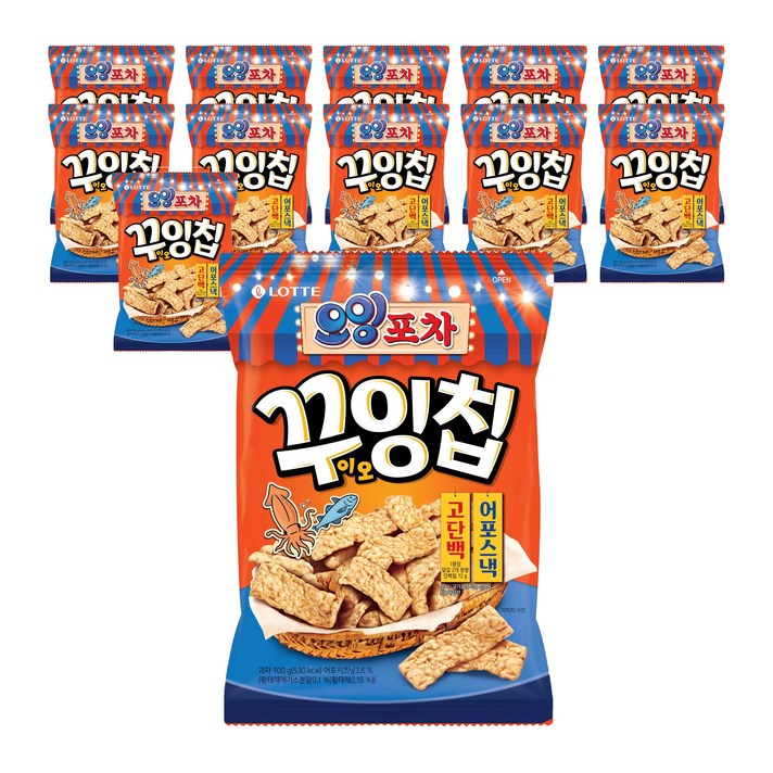 롯데제과 오잉포차 꾸이오잉칩 스낵, 100g, 12개