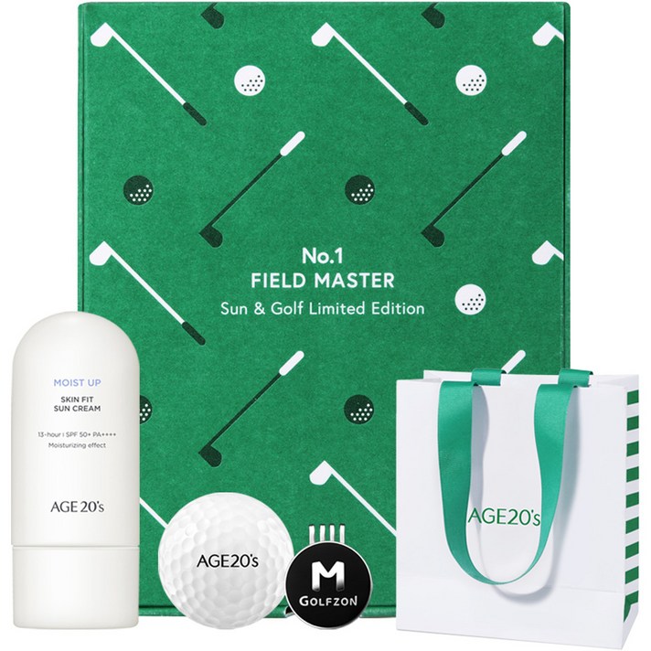 에이지투웨니스 스킨핏 수분 선크림 60ml SPF50+ PA++++ + 골프 마스터 키트 선 & 골프 리미티드 에디션 세트 + 쇼핑백, 1세트