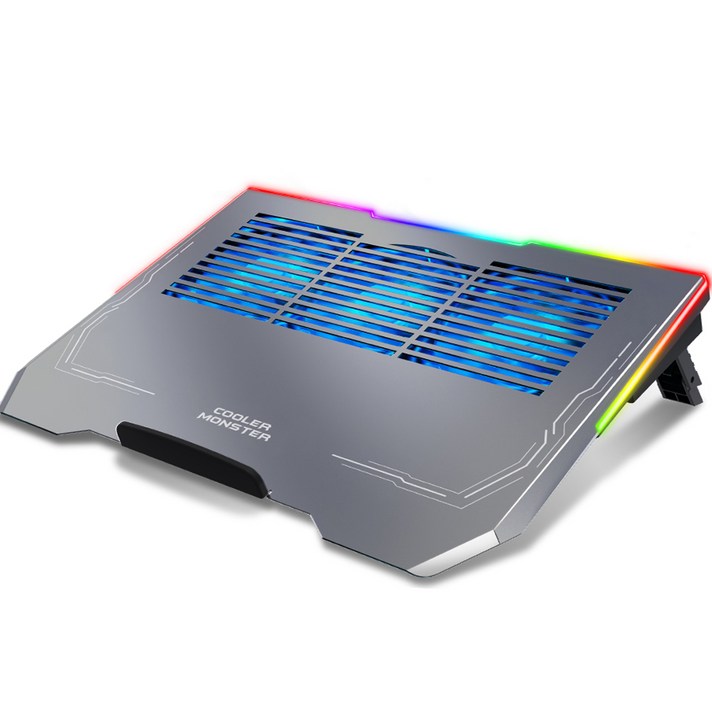  노벨뷰 쿨러몬스터 F3 RGB 게이밍 알루미늄 노트북 거치대, BLUE 