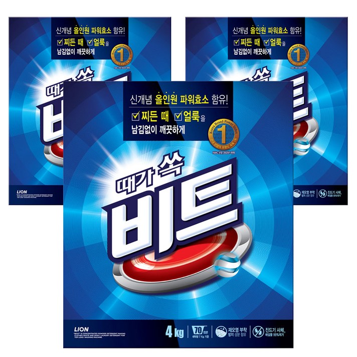 비트 분말 세탁세제 일반용, 4kg, 3개