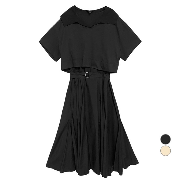 온앤온 여성용 2in1 니트카라 티셔츠 민소매 절개 원피스 세트