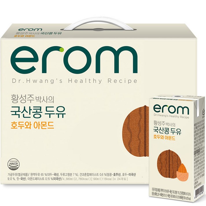 
                                                        이롬 황성주 박사의 국산콩 두유 호두와 아몬드, 190ml, 24개
                                                    