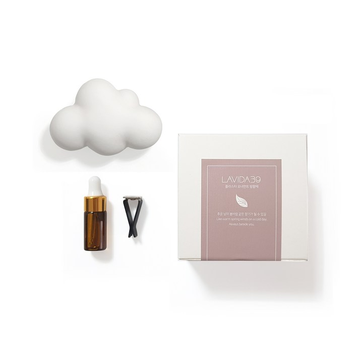 
                                                        라비다39 2D 몽글 구름 차량용 플라스터 오너먼트 석고방향제 + 차량용 클립 + 리필오일 3ml, 클린코튼
                                                    