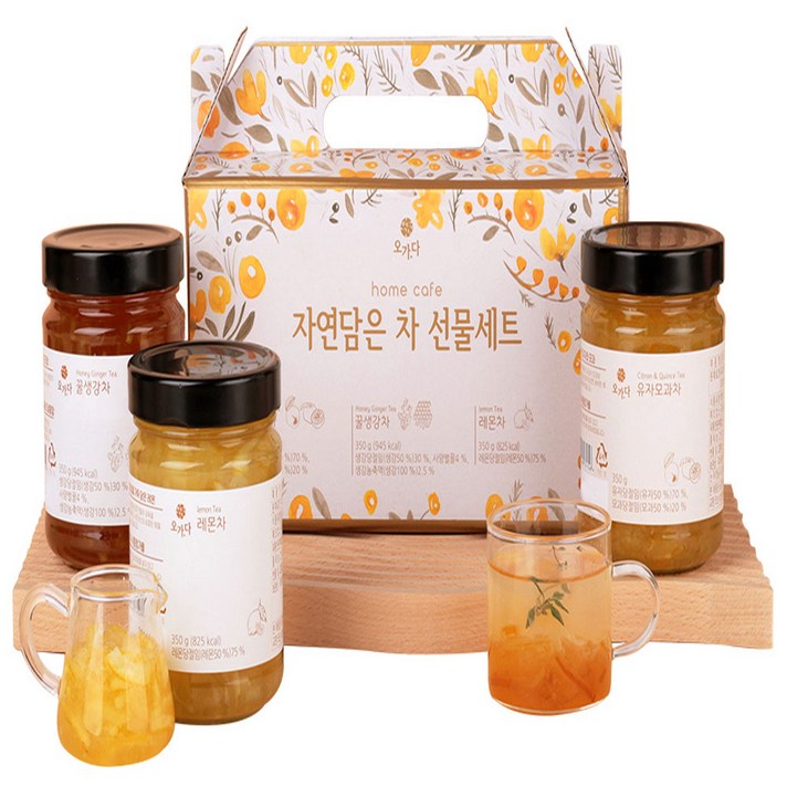 오가다 자연담은 차 선물세트, 유자모과차 350g + 꿀생강차 350g + 레몬차 350g, 1세트