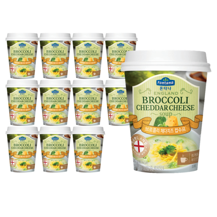 폰타나 잉글랜드 체다치즈 브로콜리 분말 즉석컵 수프 20g, 12개