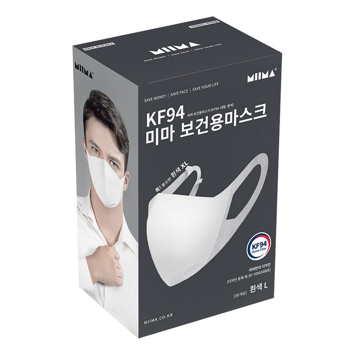 미마마스크 보건용 마스크 대형 KF94, 30개입, 1개, 흰색