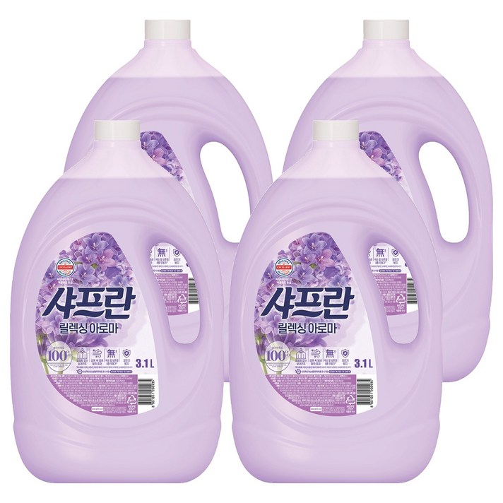 샤프란 플러스 섬유유연제 릴렉싱아로마 본품, 3.1L, 4개