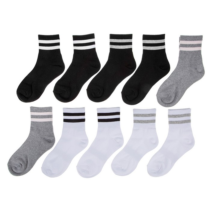 베이스알파 에센셜 여성 스트라이프 중목 양말 10켤레