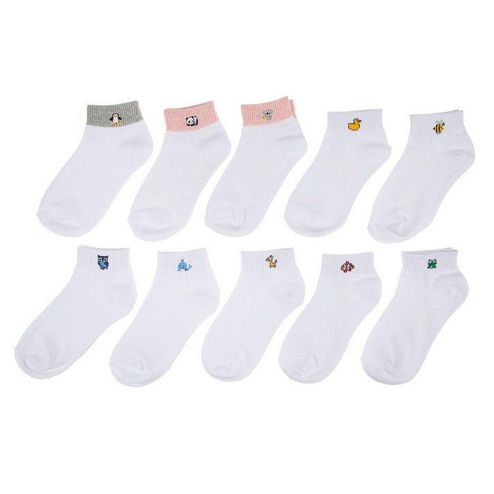 베이스알파 에센셜 여성 동물 패턴 단목 양말 10켤레