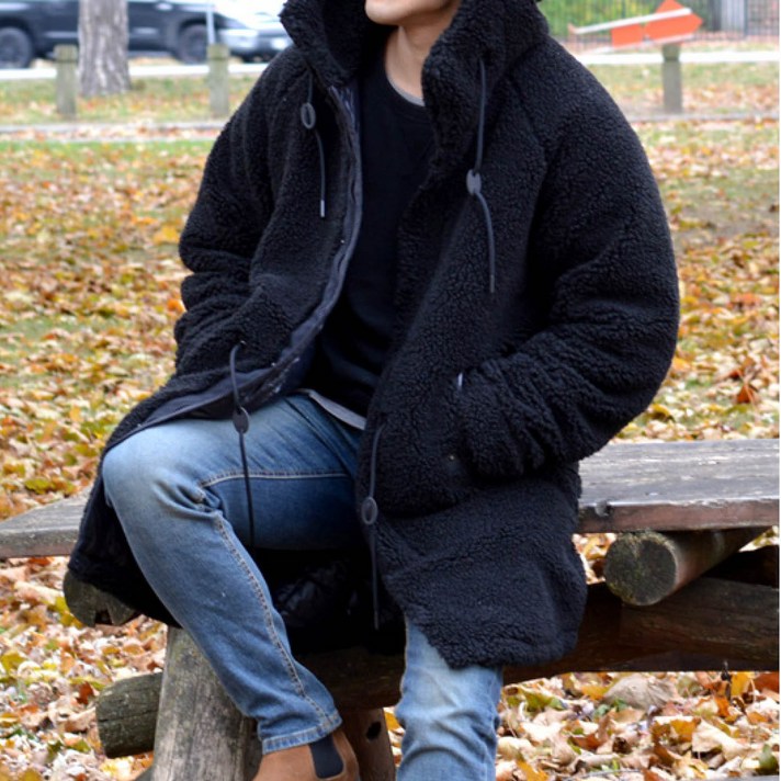 알렉스앨빈 남녀공용 뽀글이 후드 롱 풀집업 A202