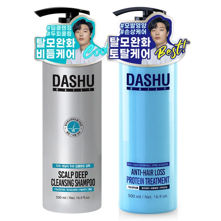 다슈 탈모완화 딥클렌징 비듬케어 샴푸 500ml + 단백질 트리트먼트 500ml, 1세트