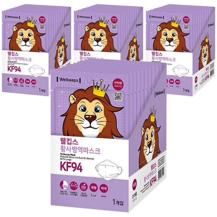 웰킵스 황사방역마스크 대형 KF94, 25개입, 4개, 백색