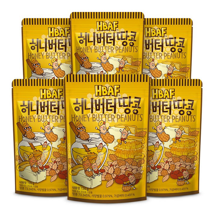 HBAF 허니버터 땅콩, 120g, 6개