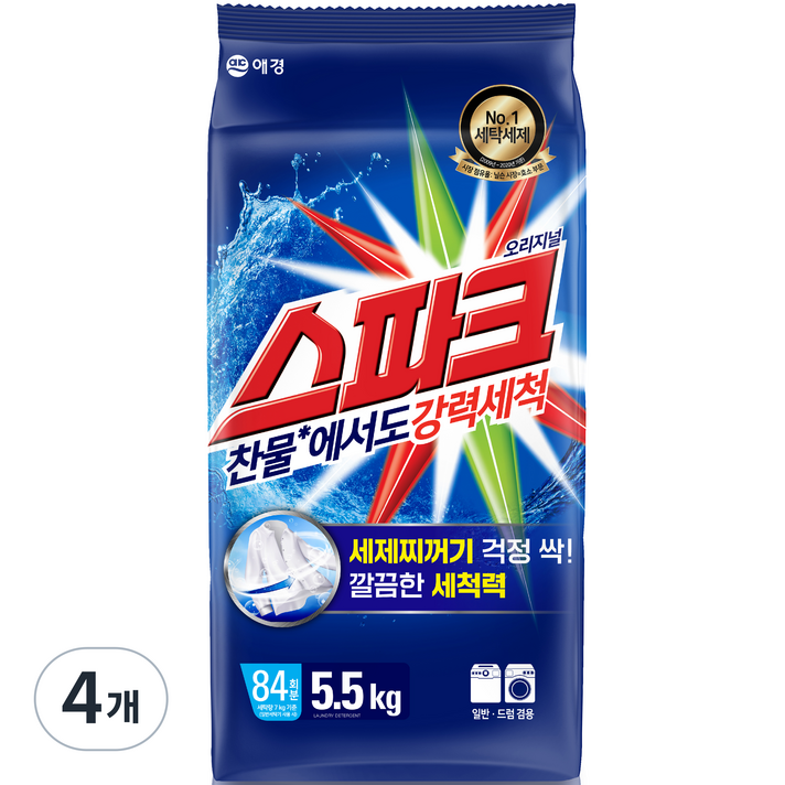  스파크 세탁세제 리필, 5.5kg, 4개 