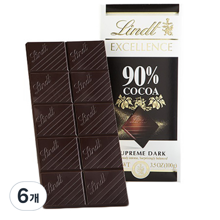  린트 엑설런스 다크 90% 초콜릿, 100g, 6개 