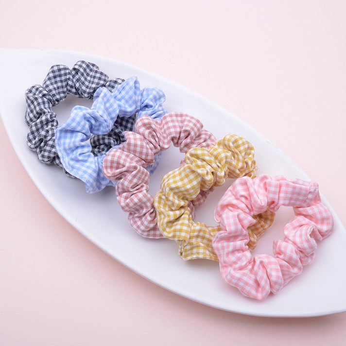 메르시밴드 고방체크 아동 곱창 머리끈 5종 세트