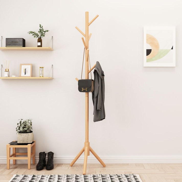  소하임 원목 조립식 스탠드 행거 방 코너 옷걸이, 심플/우드 