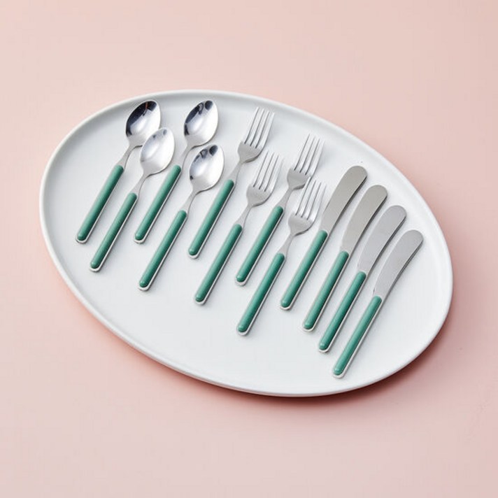 모던하우스 WOW 솔리드 커트러리 디저트 스푼 4p + 포크 4p + 버터나이프 4p 세트 TO0723010, 그린, 티스푼 4P / 티포크 4P / 버터나이프 4P
