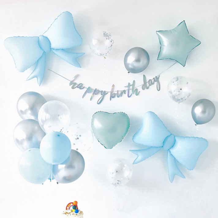 파티해 생일파티 풍선 세트, A 07 리본 실버블루, 1세트