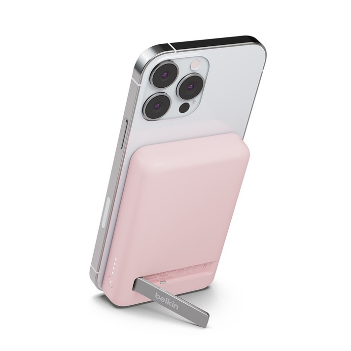 벨킨 5000mAh 맥세이프 마그네틱 무선 충전 보조배터리 스탠드, BPD004, 핑크 벨킨 5000mAh 맥세이프 마그네틱 무선 충전 보조배터리 스탠드, BPD004, 핑크