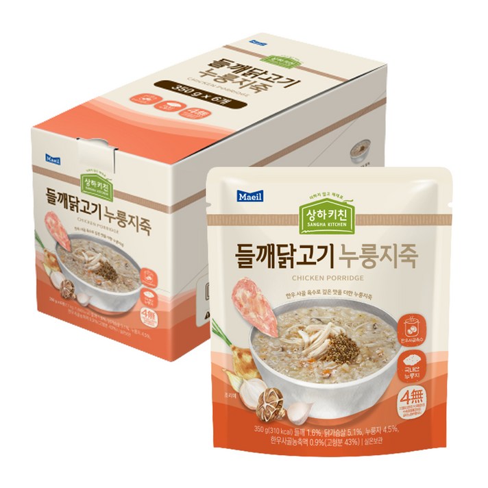 상하키친 들깨닭고기 누룽지죽, 350g, 6개
