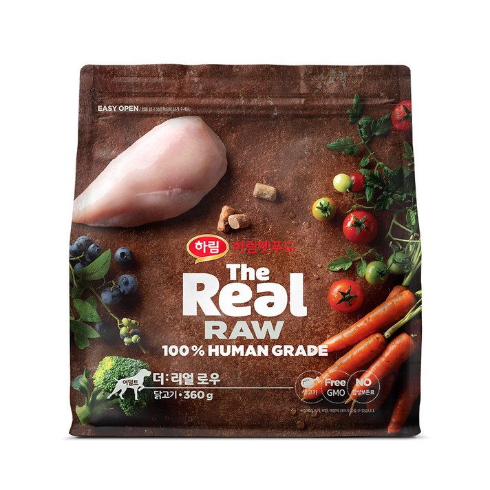  하림더리얼 어덜트 더리얼 로우 닭고기 강아지 건식사료, 닭, 360g, 1개 