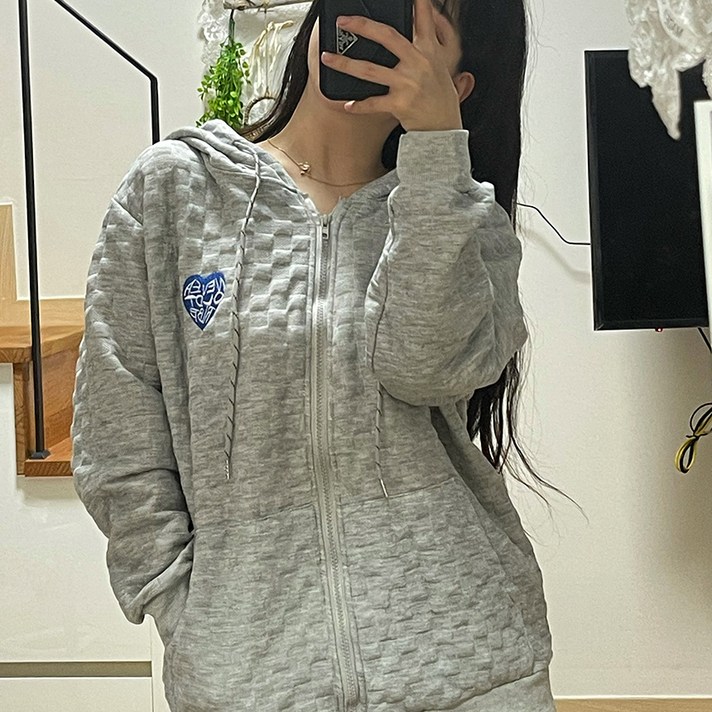 와플 패턴 루즈핏 후드집업 lkf21359