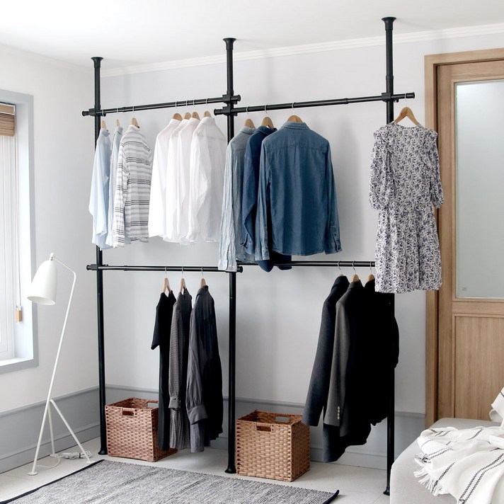  버츄나인 일반형 기둥식 철제 4단 행거, 블랙 