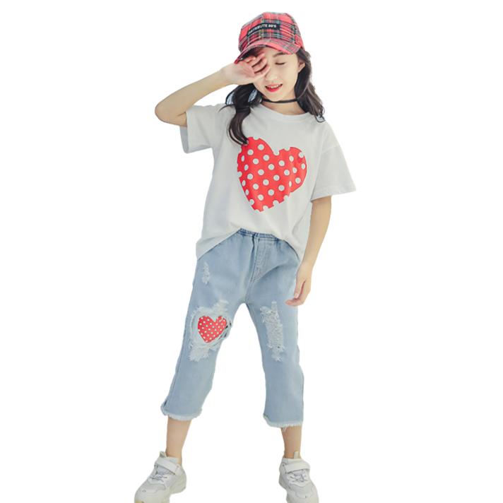 
                                                        베비포 여아용 하트 반팔티 7부 상하복 세트 1897
                                                    