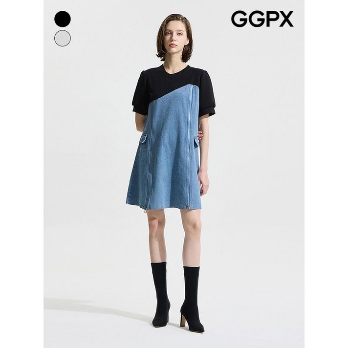GGPX 더블 지퍼 데님 미니 원피스  GP4OP050F