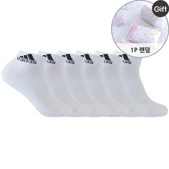 아디다스 남성 스포츠 양말 6팩 세트 + 사은품랜덤 발목 양말 두꺼운 발편한 양말, 화이트 6P