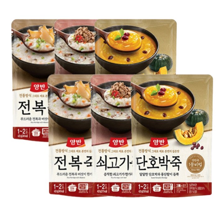 동원 양반 420g 파우치(전복2+쇠고기2+단호박죽2) 총6개, 양반파우치420g (전복죽+쇠고기죽+단호박죽) 각2입