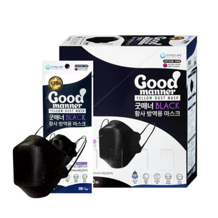 굿매너 황사마스크 대형 KF94 블랙, 1개입, 50개