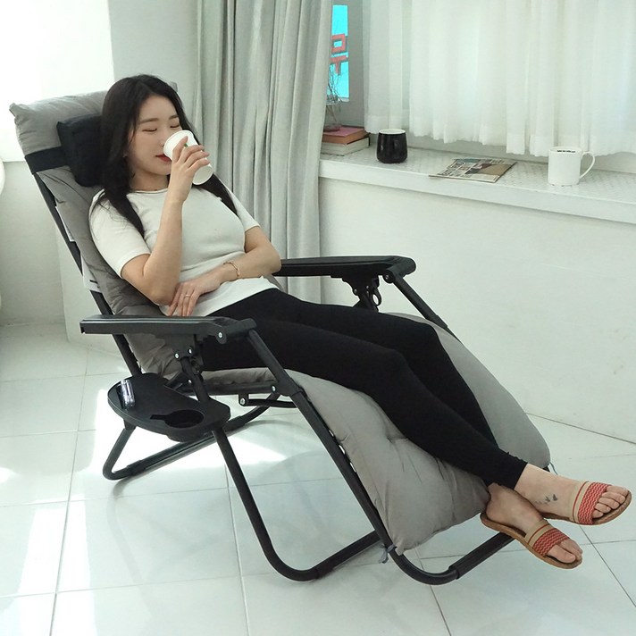 솔룸 무중력 의자 1인용 안락의자 리클라이너, 블랙+그레이(쿠션 증정)