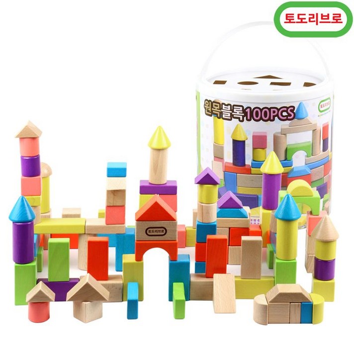 토도리브로 원목블록100pcs(원통보관), 단일옵션