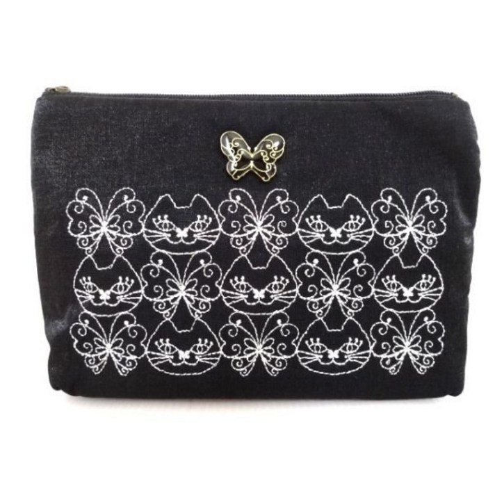 안나수이 파우치 안나 수이 ANNA SUI 버터플라이 고양이 메이크업 화장품 거울 블랙