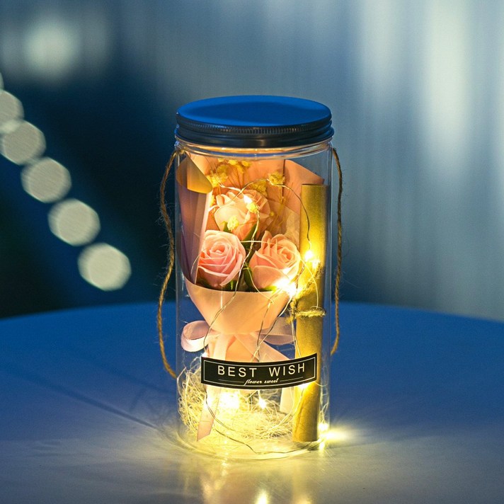 아르띠콜로 장미꽃 LED 크라프트 편지지 선물 세트, 핑크+편지지
